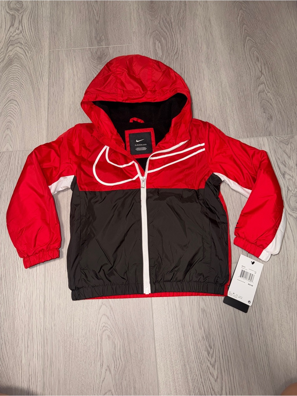 Nike Kids Red, Black & White Hooded Windbreaker Jacket
